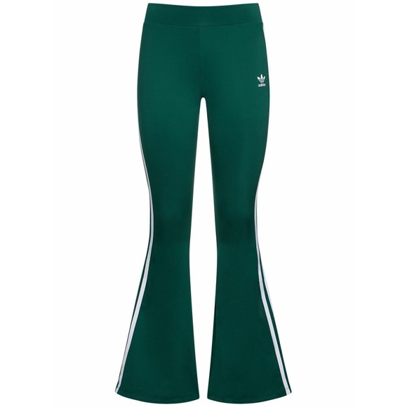 XS Adidas 3 Stripe Flare Leggings Pants Collegiate Green Athletic Wide Leg - Picture 1 of 6